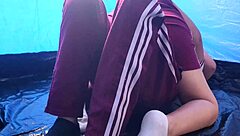 Hot students rip clothes for tent fuck on field trip! Hidden homemade!