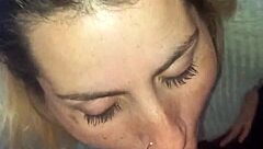 amateur slut deepthroats and swallows massive cum facial