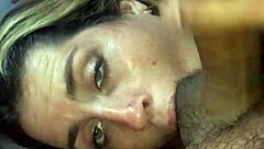 amateur slut deepthroats and swallows massive cum facial