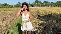 the cute rice picker ditches cash for outdoor creampie pounding from her client