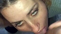 amateur slut deepthroats and swallows massive cum facial