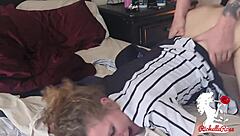 Blonde skinny milf dominated, slapped and creampied doggystyle before big game orgasm