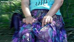 i'm a hairy mature flashing my pussy thru see-thru dress outside