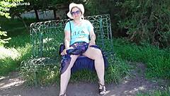 i'm a hairy mature flashing my pussy thru see-thru dress outside