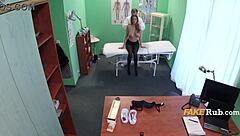 Doctor massages czech milf patient's back pain then fucks her pussy on hospital bed