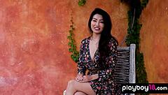 wanna see this big titted asian babe viviane leigh strip her shaved pussy outdoors?