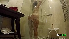 Seductive goddess teases with wet pussy post-shower on big cock ride