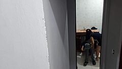 My wife moans loud getting railed by plumber's huge cock in our toilet