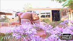 Bend Over Outside? Big Black Cock Makes Her Natural Tits Shake in Oiled Ass Fuck!