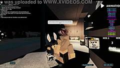 Slut gangbanged hard cowgirl doggy bent over in roblox condo pussy riding 3some group bang