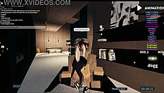 Slut gangbanged hard cowgirl doggy bent over in roblox condo pussy riding 3some group bang