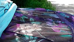 i'm a hairy mature flashing my pussy thru see-thru dress outside