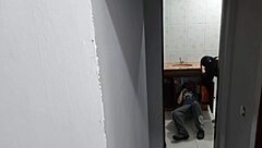 My wife moans loud getting railed by plumber's huge cock in our toilet