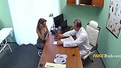 Doctor massages czech milf patient's back pain then fucks her pussy on hospital bed