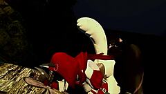 little red woof rides furry monster rough in forest