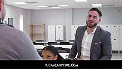 pervy stud strips freya von doom and drills her tight pink pussy