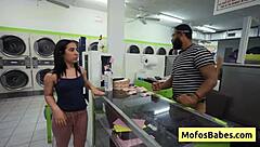 Sext Teen Brunette Nikki Mars Sucks Jason Legend's Monster Cock Wet in Public Laundry!