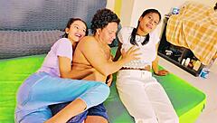 join our hot ffm threesome with petite milf riding cowgirl deep