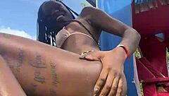 jamaican petite flashes pretty pussy in public spots