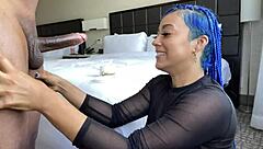 blue hair throatgoat slurps sloppy deep blowjob