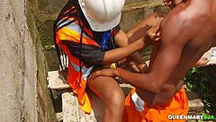 We Fucked Skinny Ebony Teen Doggystyle Creampie at Construction Site