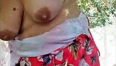 curvy blonde milf with hairy pussy and natural tits masturbates outdoors