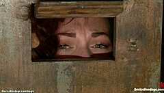 redhead trapped neck deepthroating in kinky lezdom toy play