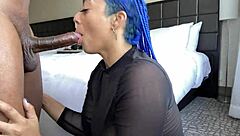 blue hair throatgoat slurps sloppy deep blowjob