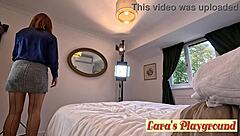 SECRETARY LARA LATEX ARRIVES FOR KINKY PUSSY PLAY IN HEELS AND LINGERIE!