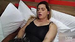 College brunette wife skips class for motel creampie with classmate while corno husband stays clueless