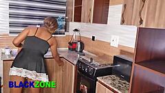 Curvy Ebony Step Mom Tries Cooking But Young Stud Fucks Her In Kitchen