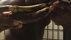 Cooking bananas with big black tits in kitchen, wanna taste?