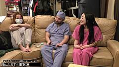 Nurse blaire celeste in miniskirt gets choked spanked and filled with cum in hospital deepthroat session