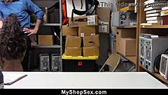 Admit to stealing flea market goods or face this teen's tight pussy punishment?