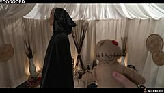 that squirting whore hands over total control to the creepy dude wielding her voodoo fuck doll, fingering herself wildly