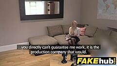 uk big tits milf auditions sucking agent's cock on sofa for cash gig