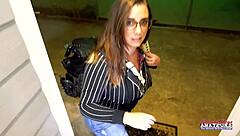 Busty curvy Celeste deepthroats sloppy before pussy gets pounded hard