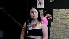 hot tattooed morena shows huge tits in never have i ever then licks friend's clit