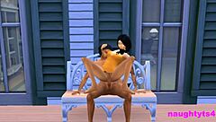 the cheating neighbor mounts futa cock wildly on balcony