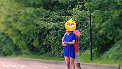 hidden cam spies jeny's public striptease heels flash on street