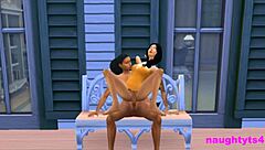 the cheating neighbor mounts futa cock wildly on balcony