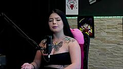 hot tattooed morena shows huge tits in never have i ever then licks friend's clit