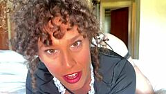 Your family vacation maid teases with dirty joi footjob ride, huh?