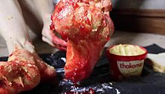 Muscular milf smears peanut butter on toes for footjob fantasy