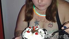 yo, nasty scarlett just devoured 11 loads off her birthday cake at the arcade... wild slut party!