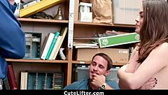 Shoplifter teen punished hard by burglar cock in garage as boyfriend watches helplessly