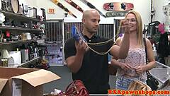 amateur with glasses sucks balls deep then bends for hidden cam doggystyle in shop