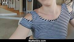 Stepsis caught riding bro's hard cock after masturbating in taboo pov scene