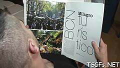 tranny rides cowgirl on rough cock after ass licking