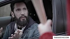 beautiful teen stalked then fucked hard riding cock with blowjob and handjob action